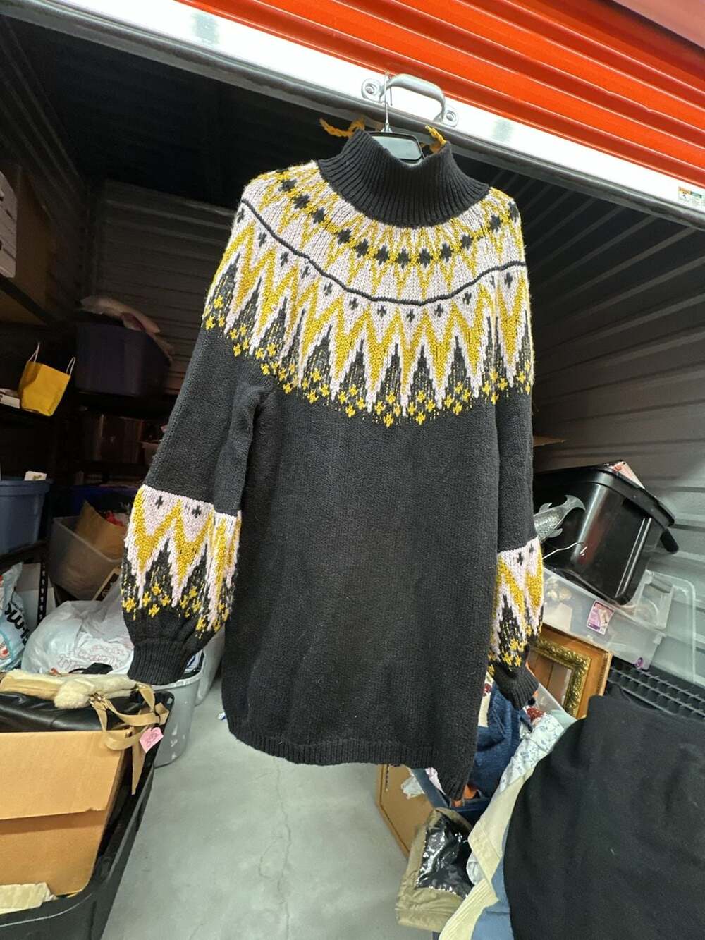 Free People Fair Isle Turtleneck Sweater Black Yellow lavender Size S